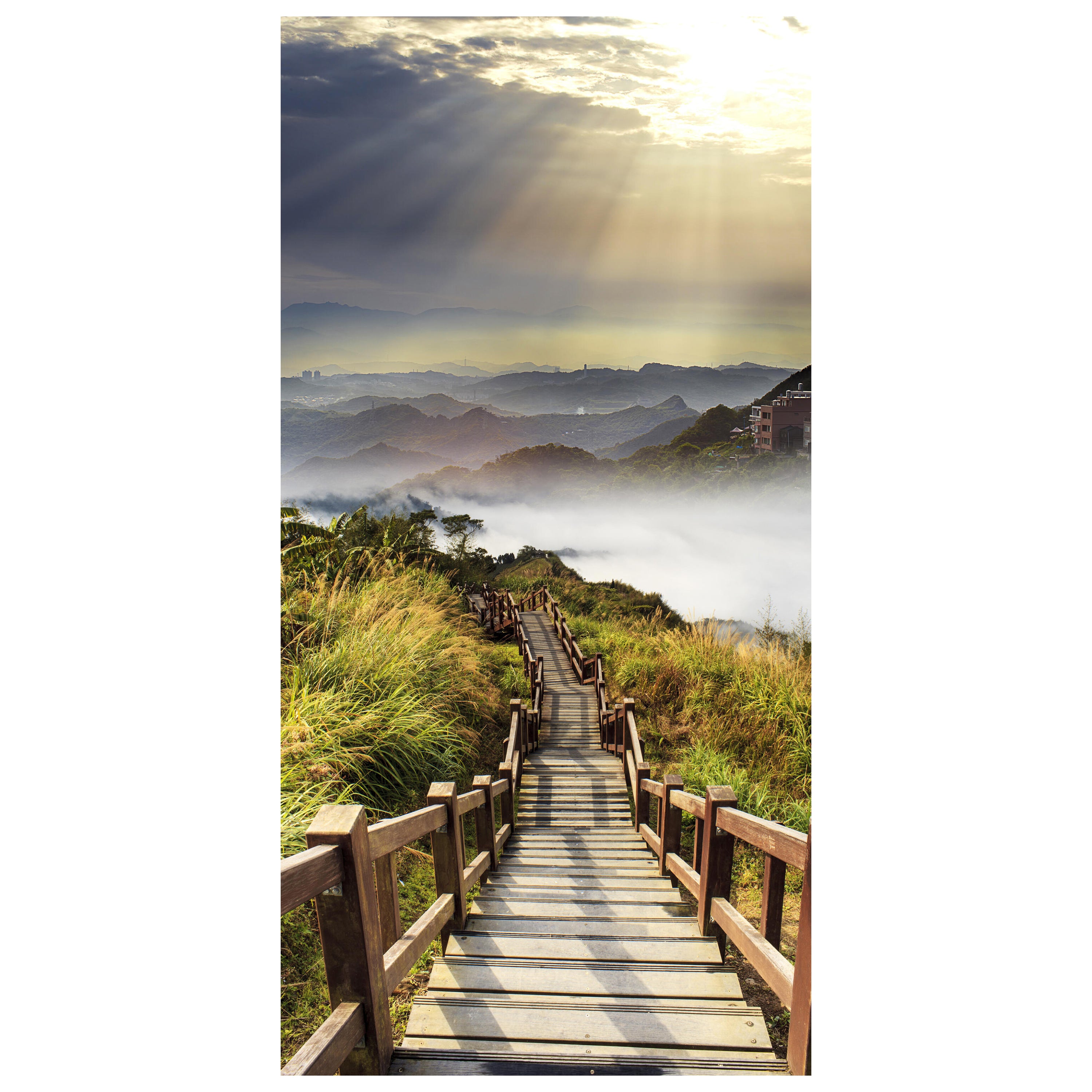 Türtapete Treppe auf Berggipfel, Sonne, Wolken M1286 - Bild 2