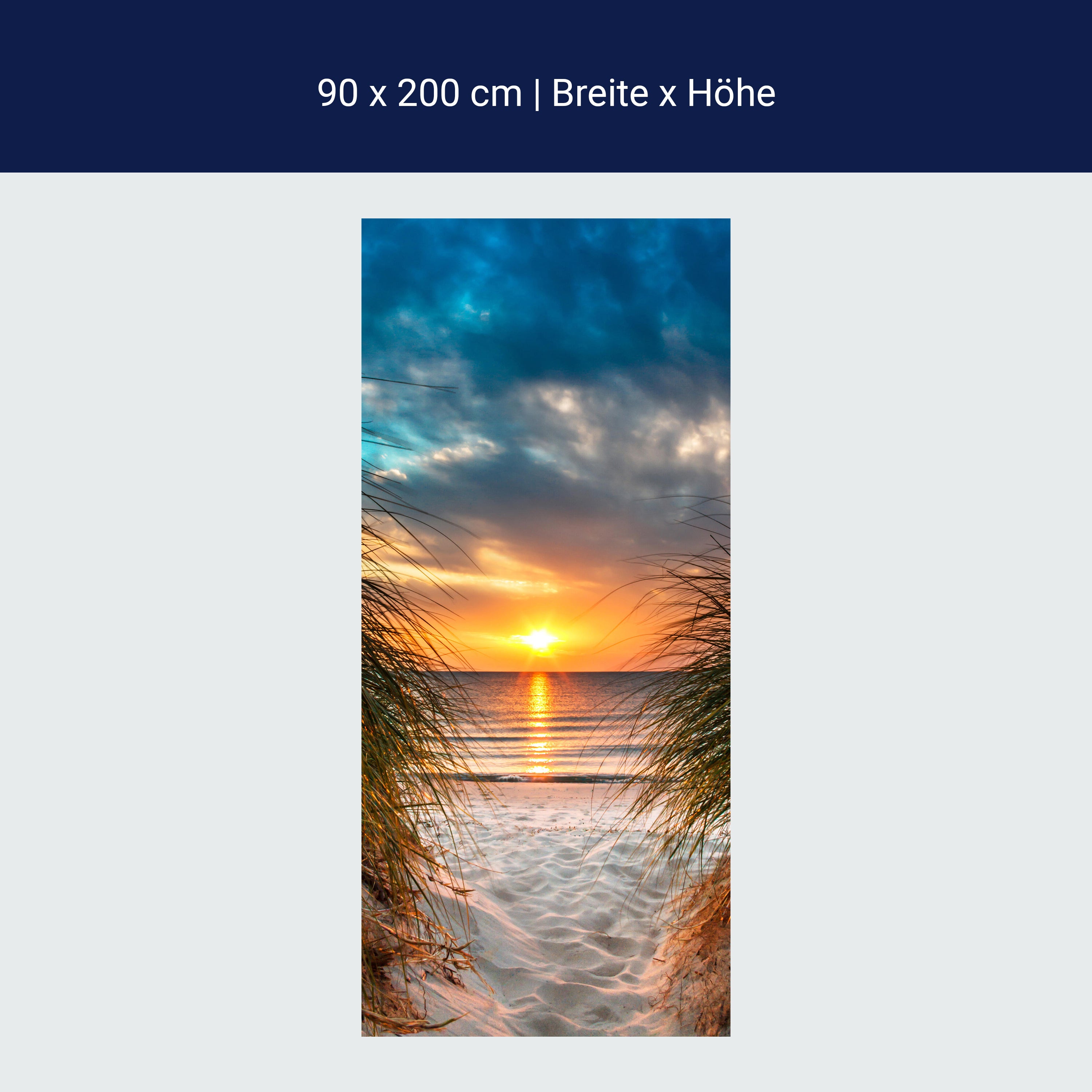 Türtapete Blick durch Düne, Meer, Sonnenuntergang M1293