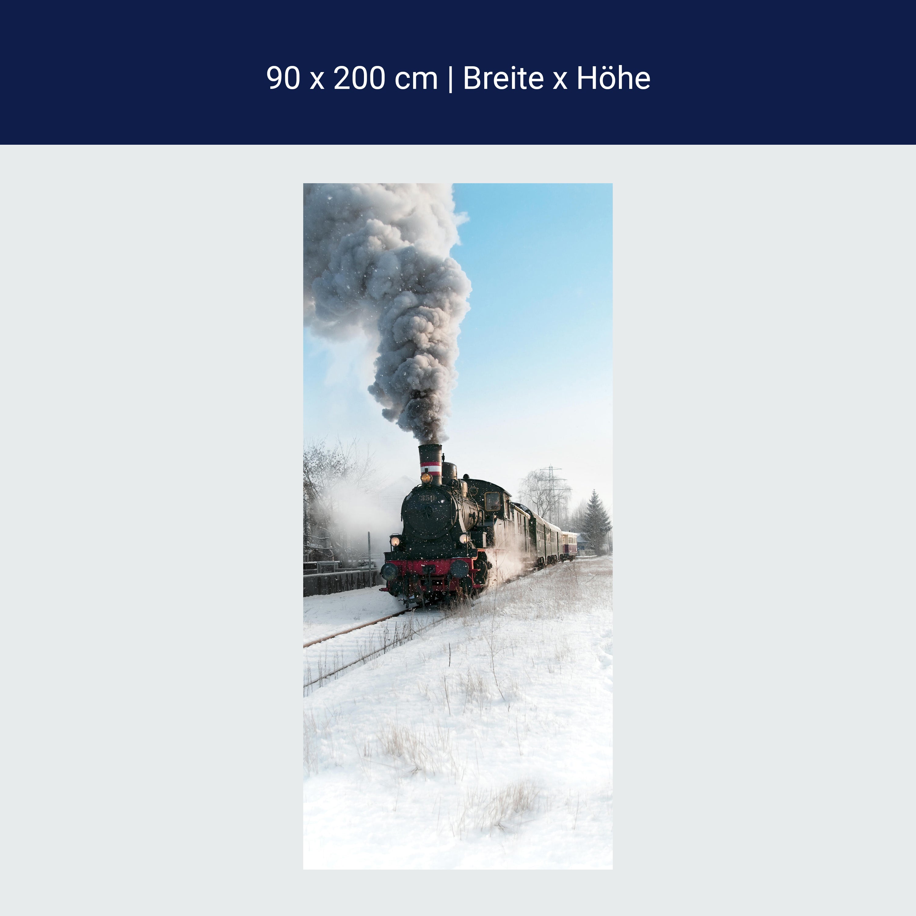 Türtapete Dampflok im Schnee, Eisenbahn, Rauch M1398