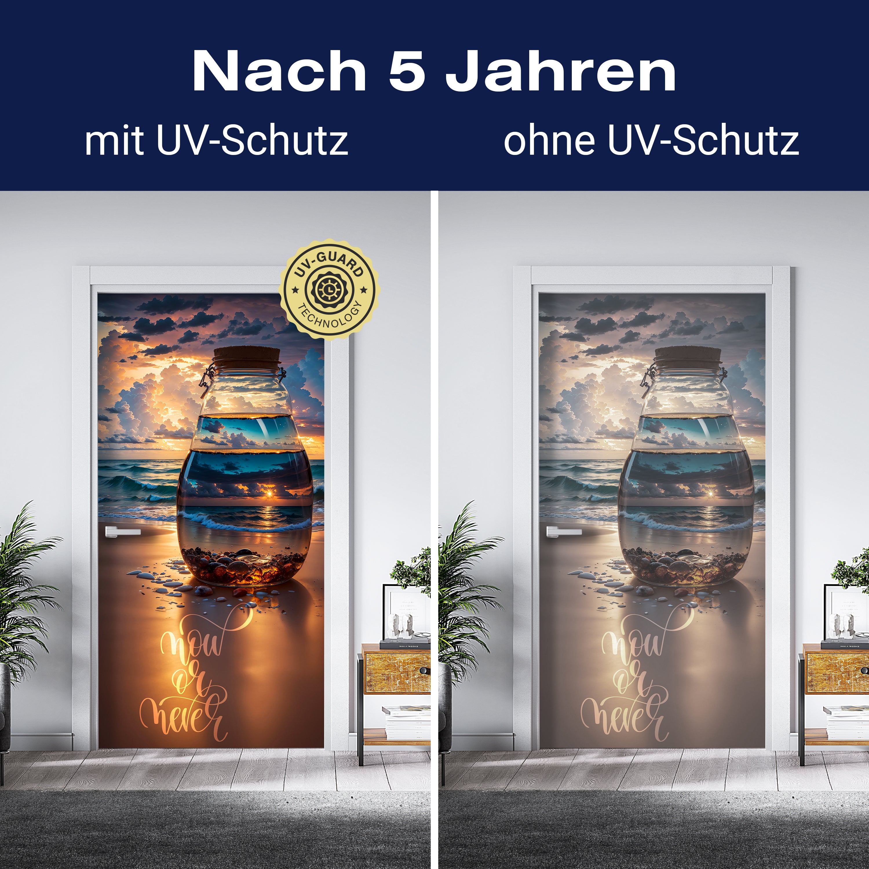 Türtapete Meer, Strand, Glasflasche, Spruch M1507 - Bild 4