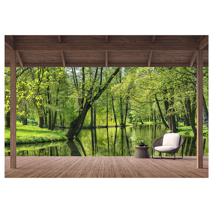 Fototapete Ausblick Terrasse Wald Fluss M6844 - Bild 2