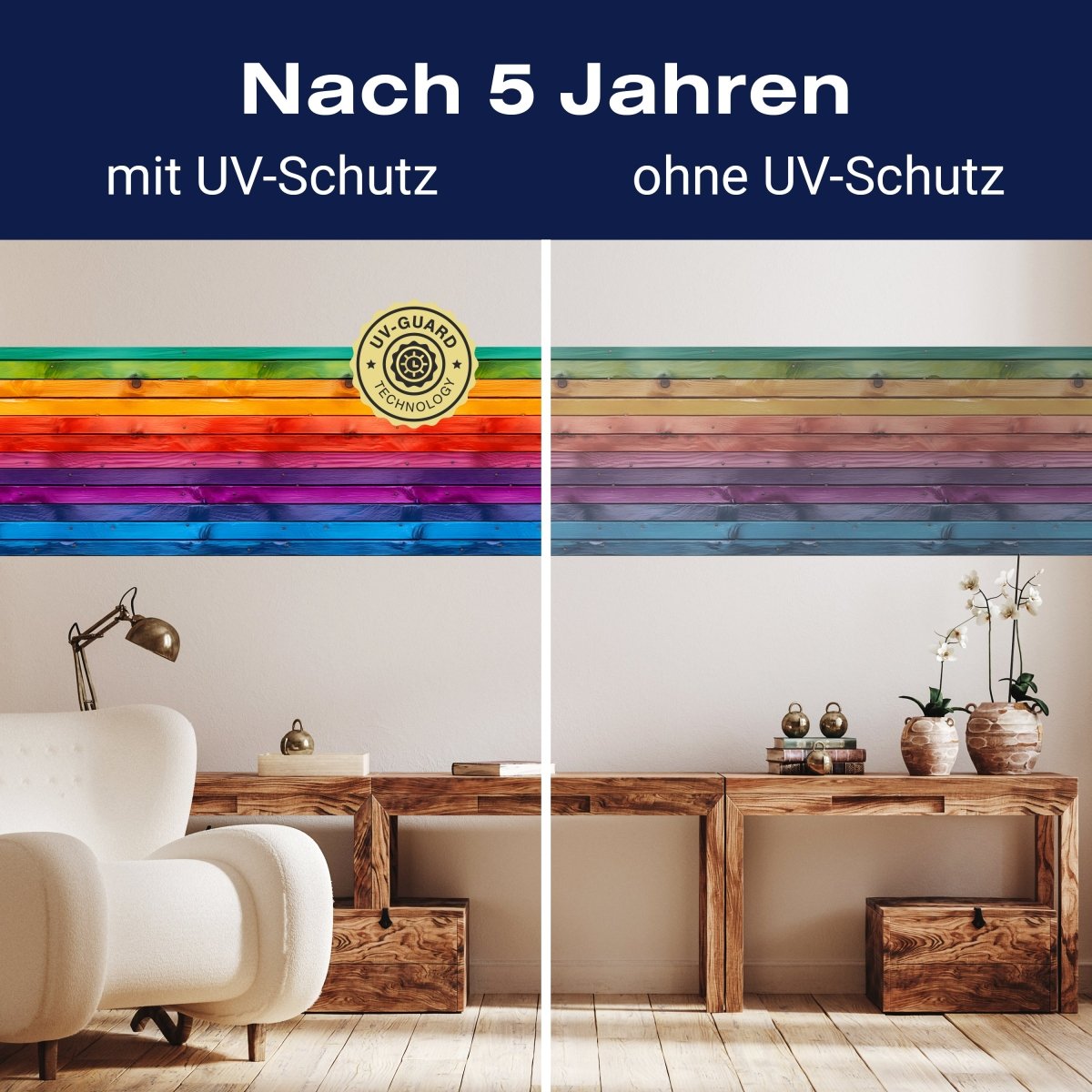 Panorama-Fototapete bunte Bretter, Holzwand, Regenbogen M0018 - Bild 9