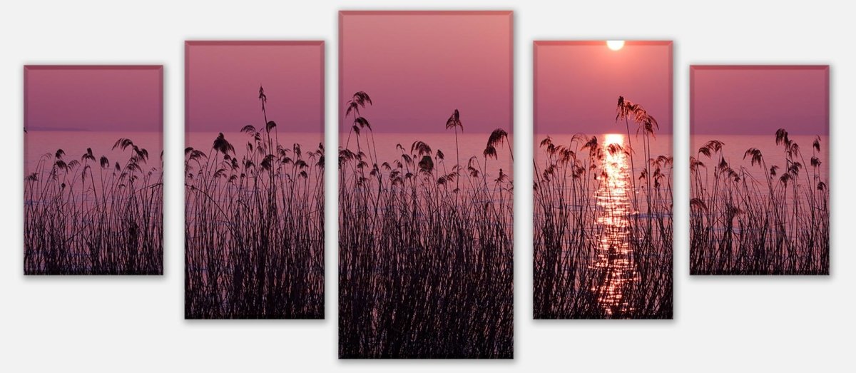 Leinwandbild Mehrteiler See im Abendrot Natur M0172 entdecken - Bild 1
