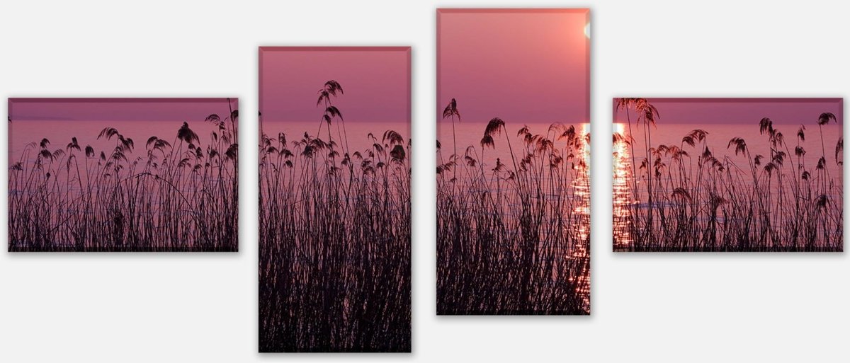 Leinwandbild Mehrteiler See im Abendrot Natur M0172