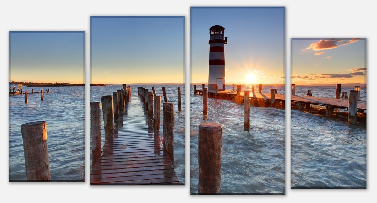 Leinwandbild Mehrteiler Leuchtturm mit Pier M0238