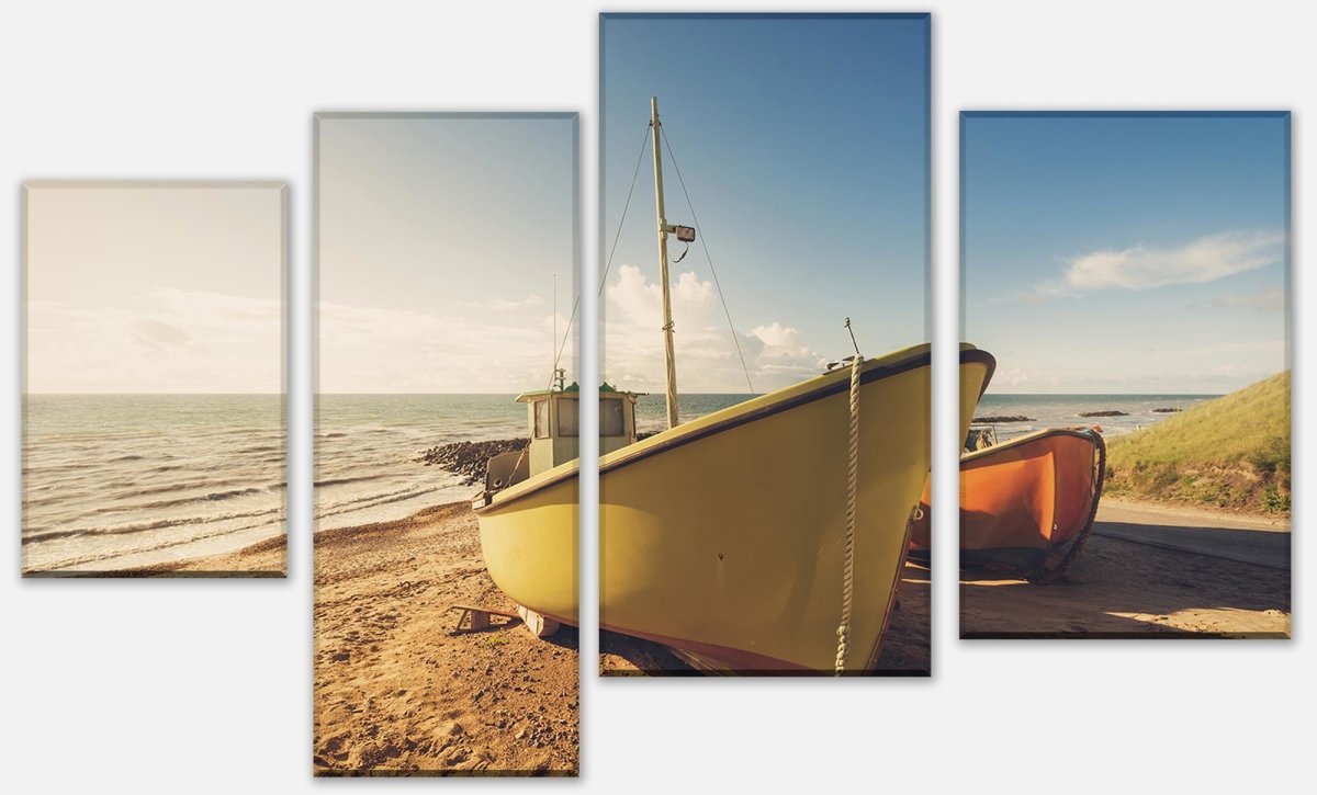 Leinwandbild Mehrteiler Boote Am Strand M0388