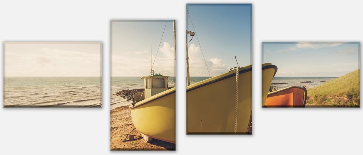 Leinwandbild Mehrteiler Boote Am Strand M0388