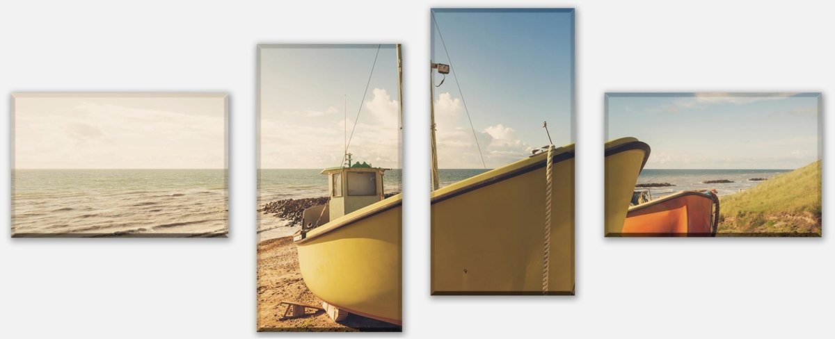 Leinwandbild Mehrteiler Boote Am Strand M0388