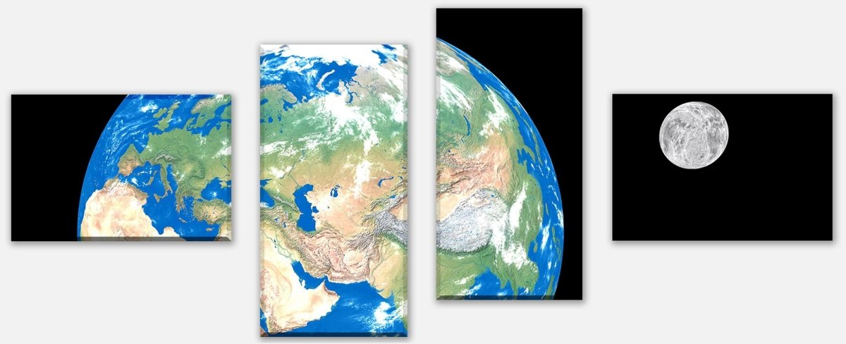 Leinwandbild Mehrteiler Erde mit Mond M0402
