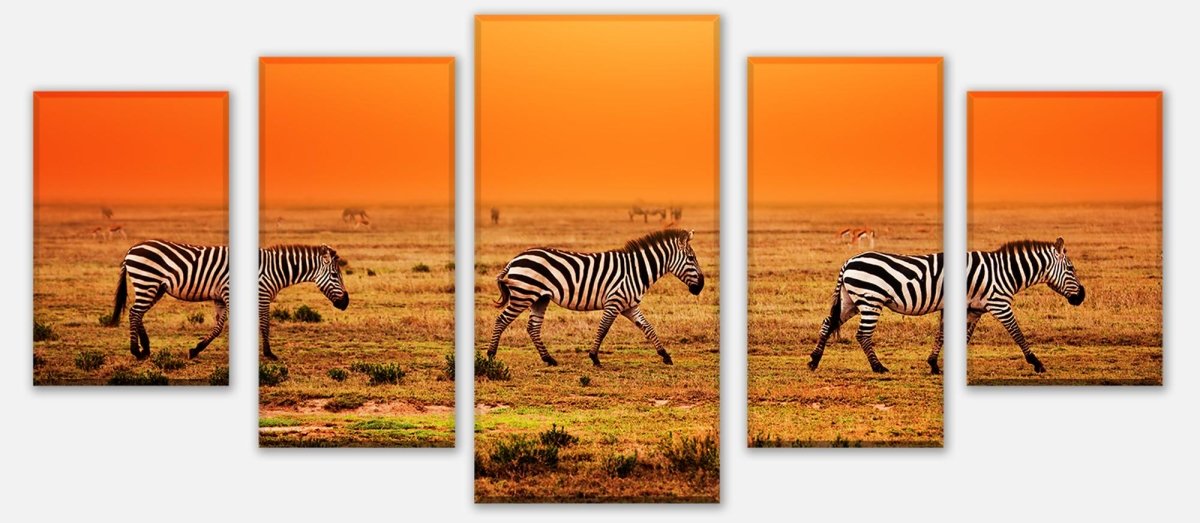 Leinwandbild Mehrteiler Zebras in der Savanne M0403 entdecken - Bild 1