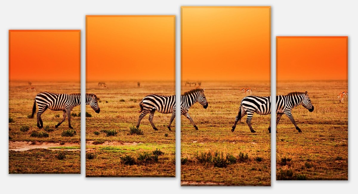 Leinwandbild Mehrteiler Zebras in der Savanne M0403