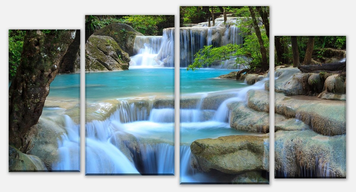 Leinwandbild Mehrteiler Wasserfall im Wald M0485