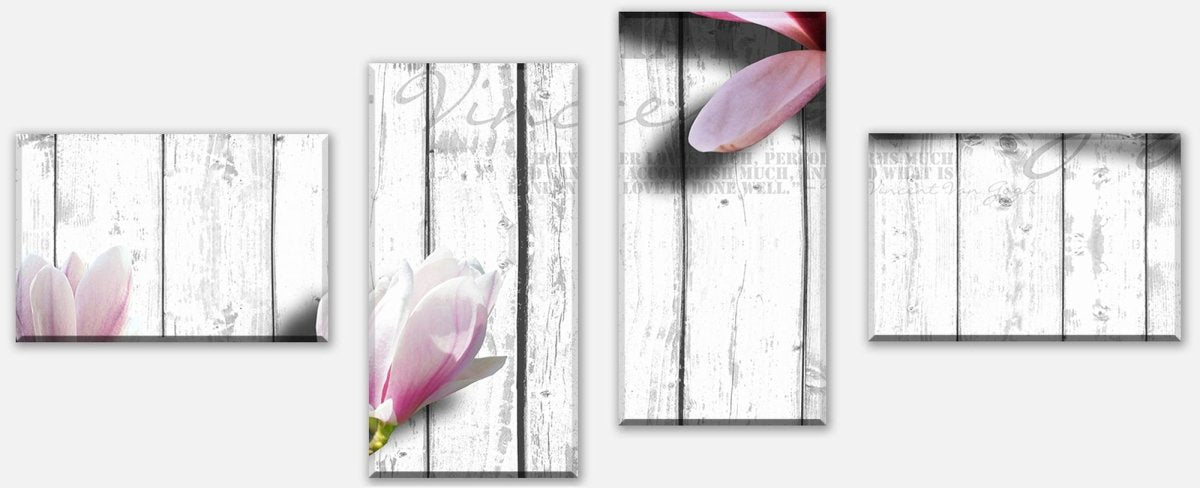 Leinwandbild Mehrteiler Holz rosa Blüten M0540