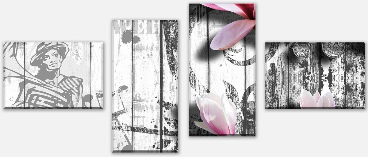 Leinwandbild Mehrteiler Musik Style Blüten Rosa M0547