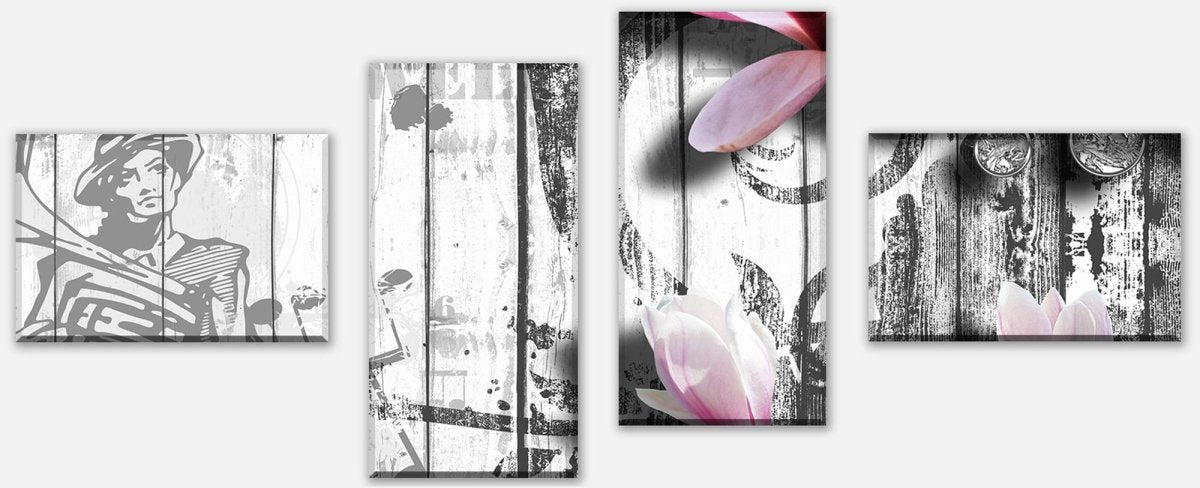 Leinwandbild Mehrteiler Musik Style Blüten Rosa M0547
