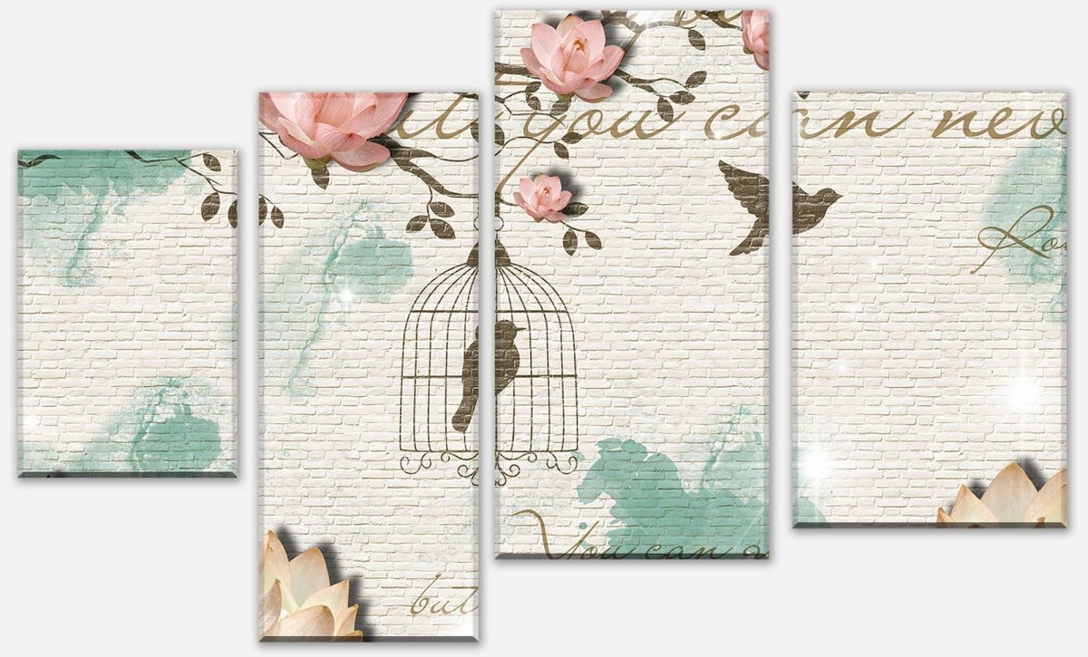 Leinwandbild Mehrteiler Klinker hell Vintage Vogel M0550