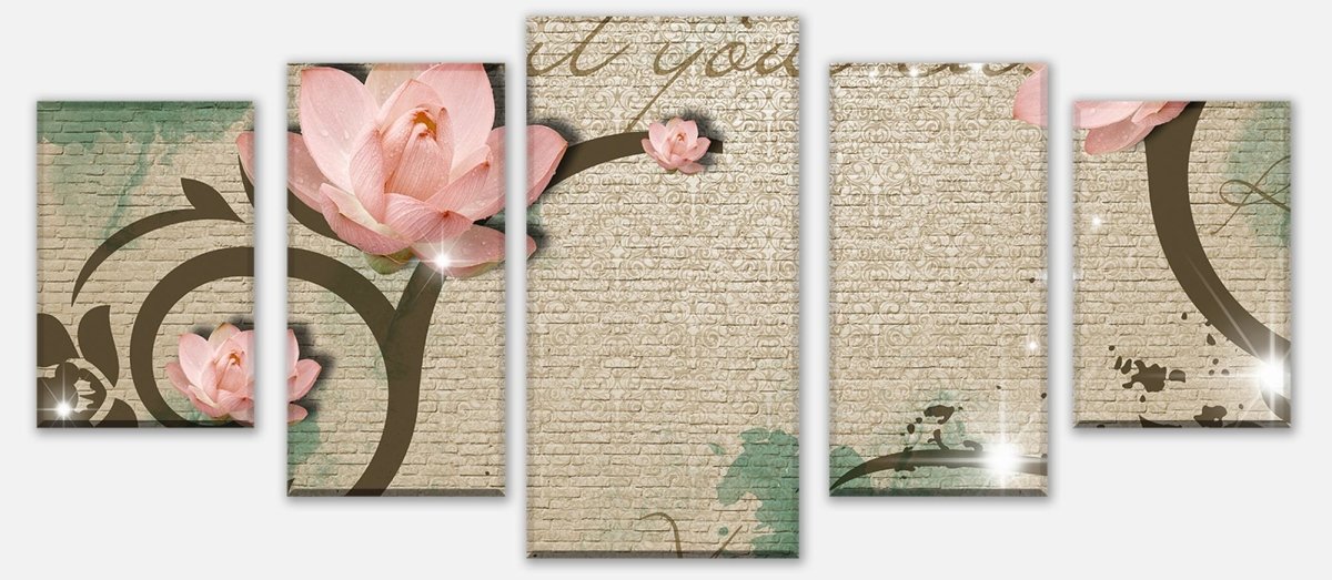 Leinwandbild Mehrteiler Klinker hell Vintage Blüten M0551 entdecken - Bild 1