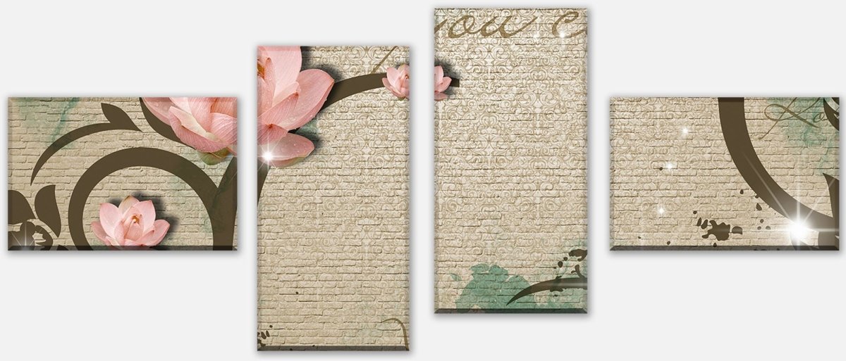 Leinwandbild Mehrteiler Klinker hell Vintage Blüten M0551