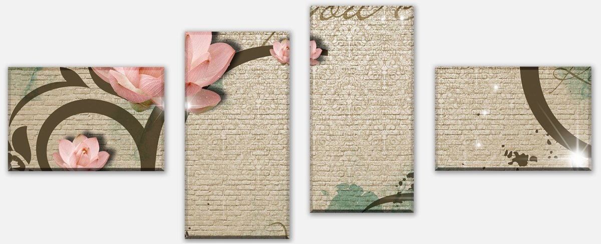 Leinwandbild Mehrteiler Klinker hell Vintage Blüten M0551