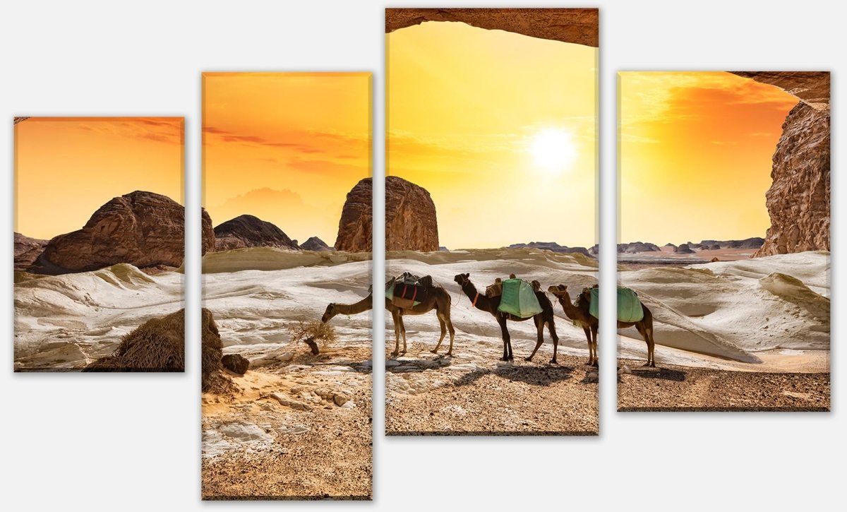 Leinwandbild Mehrteiler Kamele in der Wüste M0562