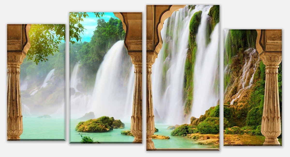Leinwandbild Mehrteiler Säulen - tropischer Wasserfall M0596