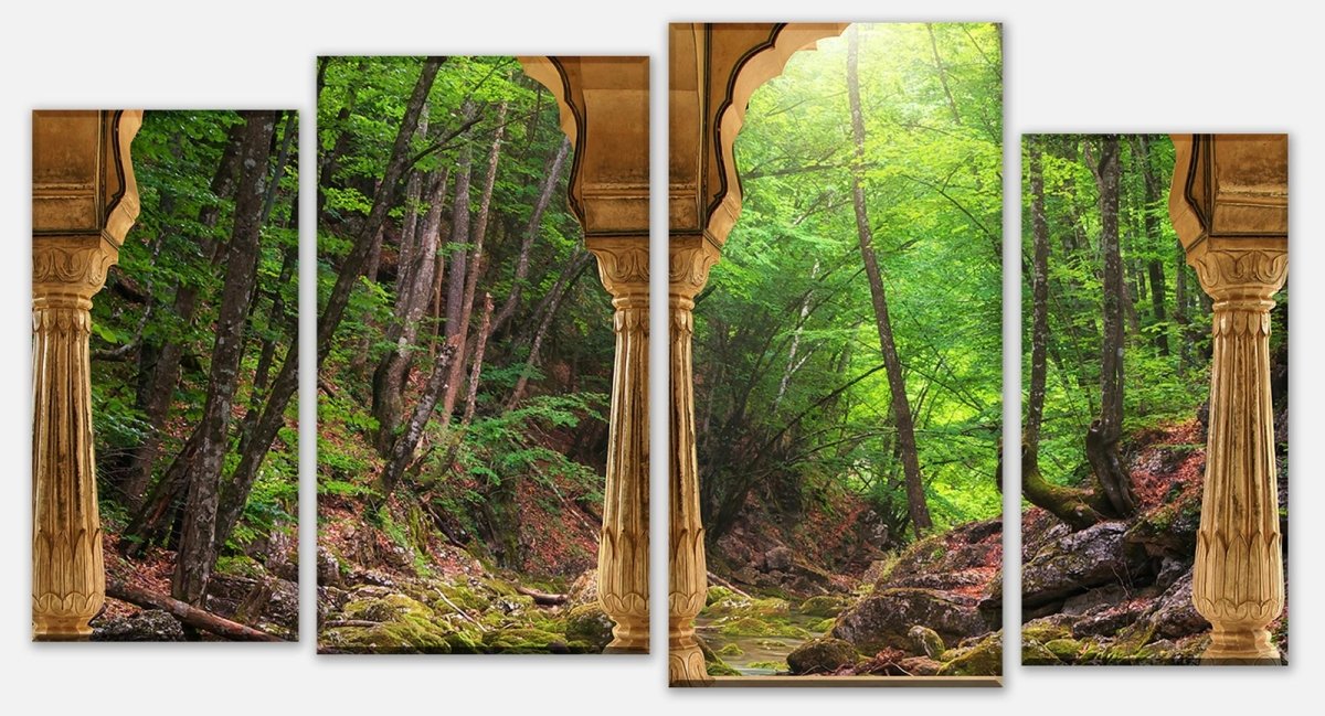 Leinwandbild Mehrteiler Säulen ein Bach im Wald M0598