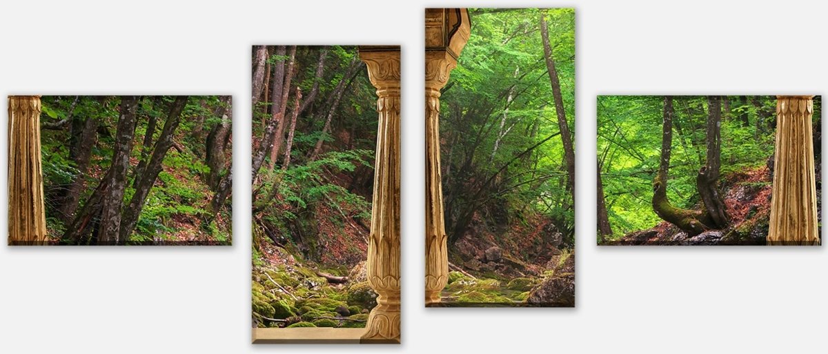 Leinwandbild Mehrteiler Säulen ein Bach im Wald M0598