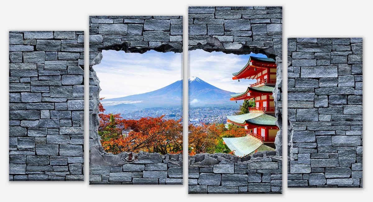 Leinwandbild Mehrteiler 3D Optik -Mount Fuji-Chureito Pagoda M0622