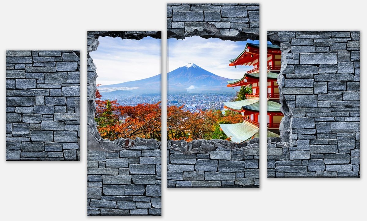 Leinwandbild Mehrteiler 3D Optik -Mount Fuji-Chureito Pagoda M0622