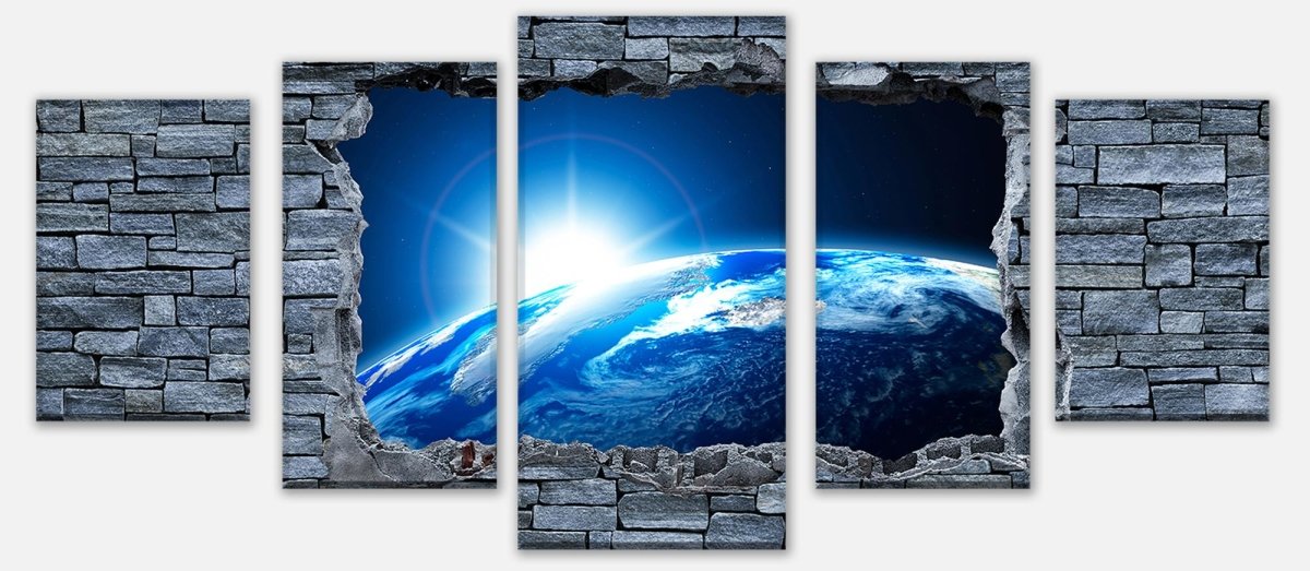 Leinwandbild Mehrteiler 3D Sunrise Earth Space - Steinmauer M0631 entdecken - Bild 1