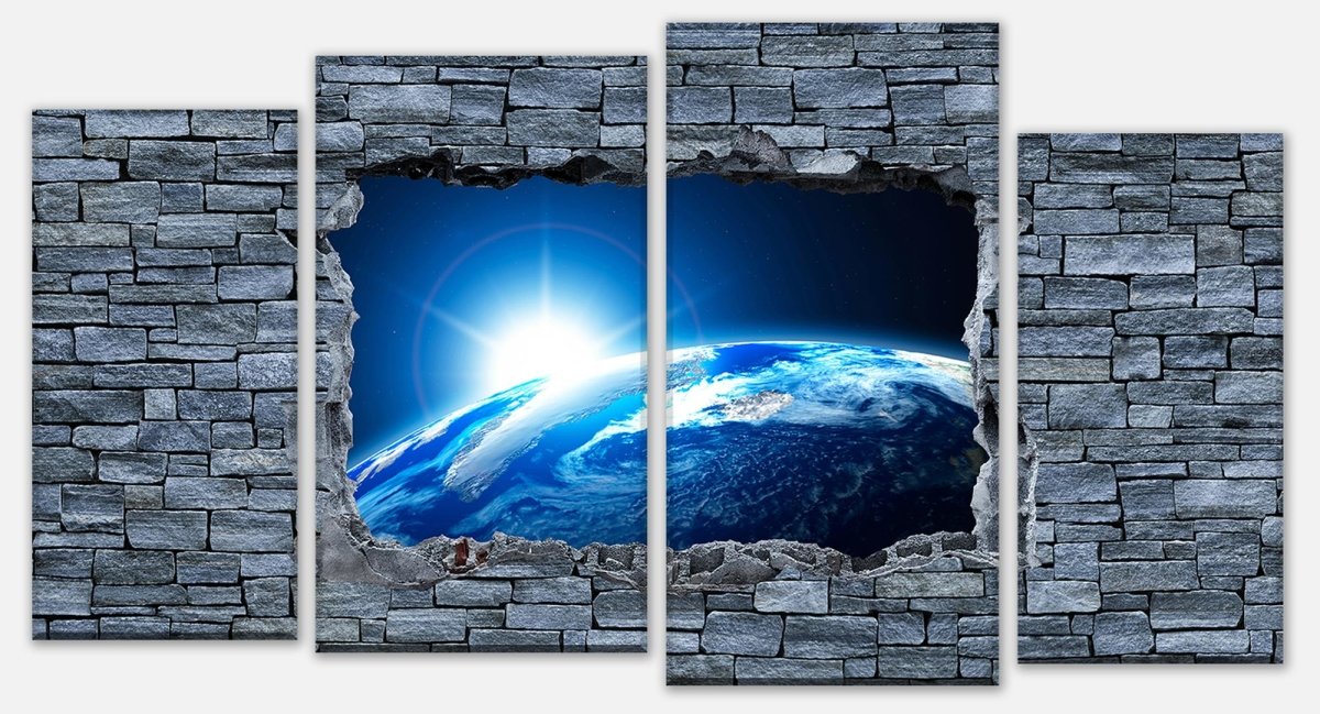 Leinwandbild Mehrteiler 3D Sunrise Earth Space - Steinmauer M0631