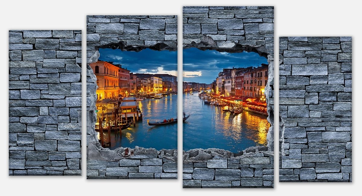 Leinwandbild Mehrteiler 3D Canale Grande Venedig - Steinmauer M0632