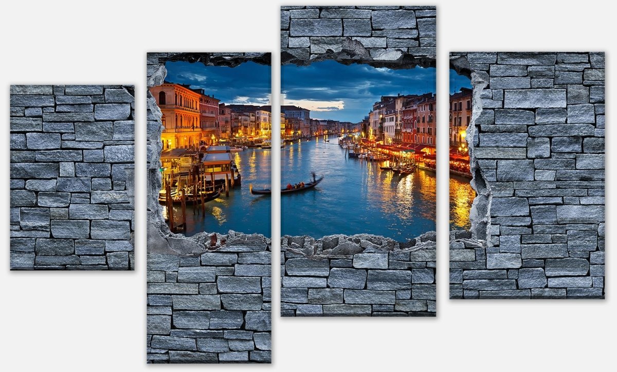 Leinwandbild Mehrteiler 3D Canale Grande Venedig - Steinmauer M0632