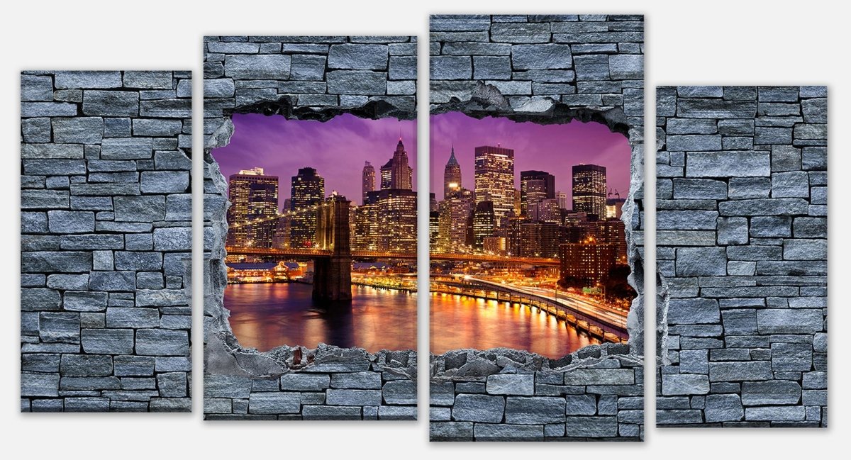 Leinwandbild Mehrteiler 3D Optik - New York Manhattan bei Nacht M0633