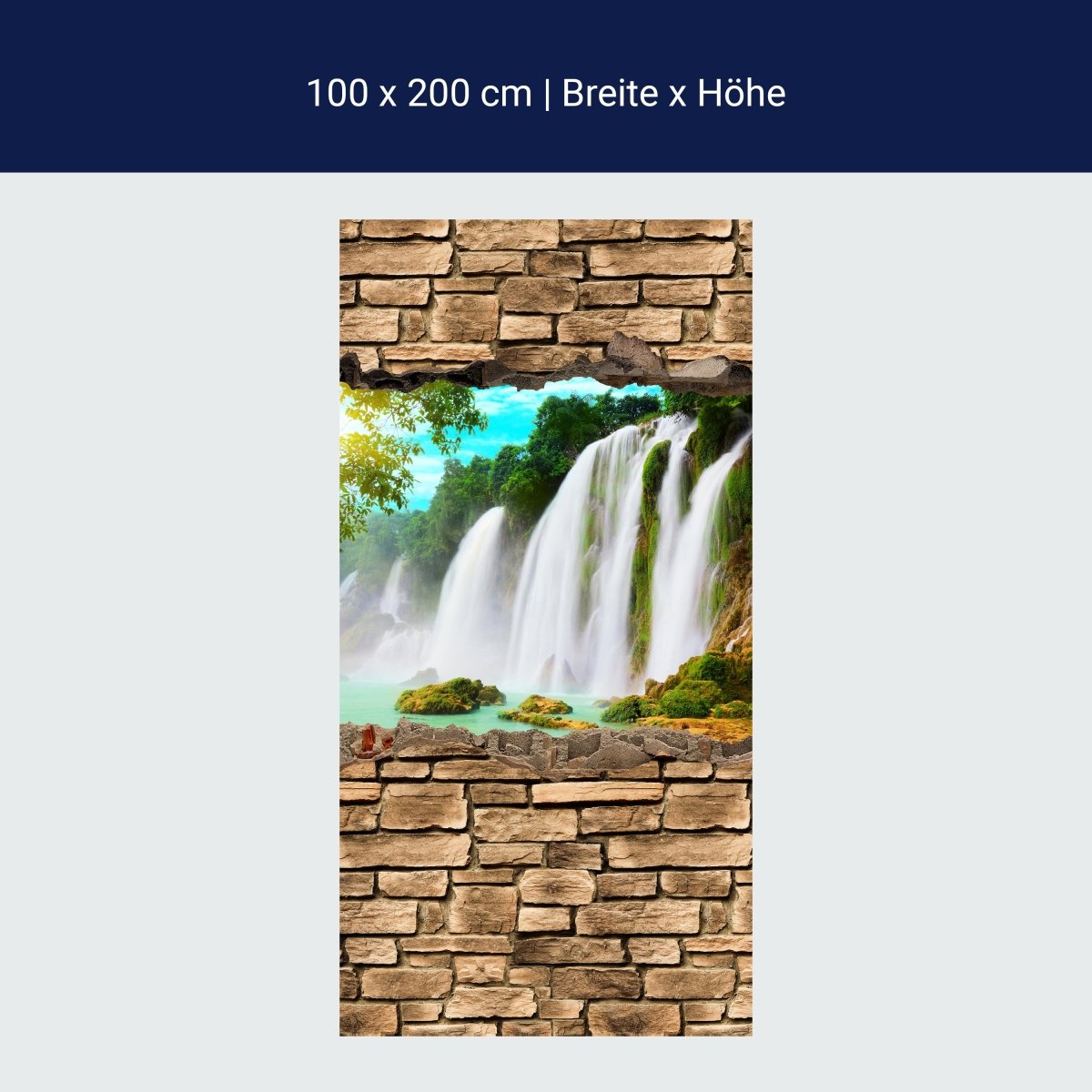 Duschwand 3D Wasserfall - Steinmauer M0645