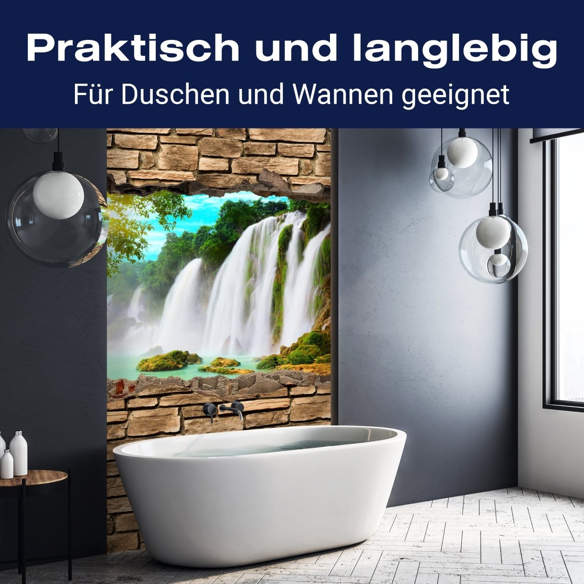 Duschwand 3D Wasserfall - Steinmauer M0645 entdecken - Bild 3