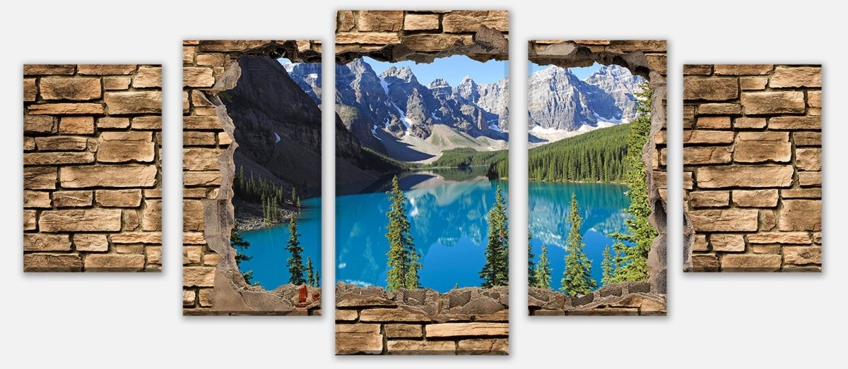 Leinwandbild Mehrteiler 3D Moraine Lake Kanada - Steinmauer M0650 entdecken - Bild 1