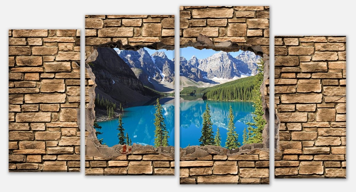 Leinwandbild Mehrteiler 3D Moraine Lake Kanada - Steinmauer M0650