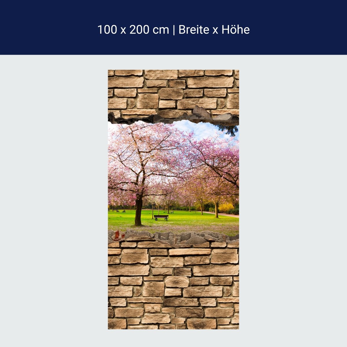 Duschwand 3D Sakura Blumen blühen - Steinmauer M0667