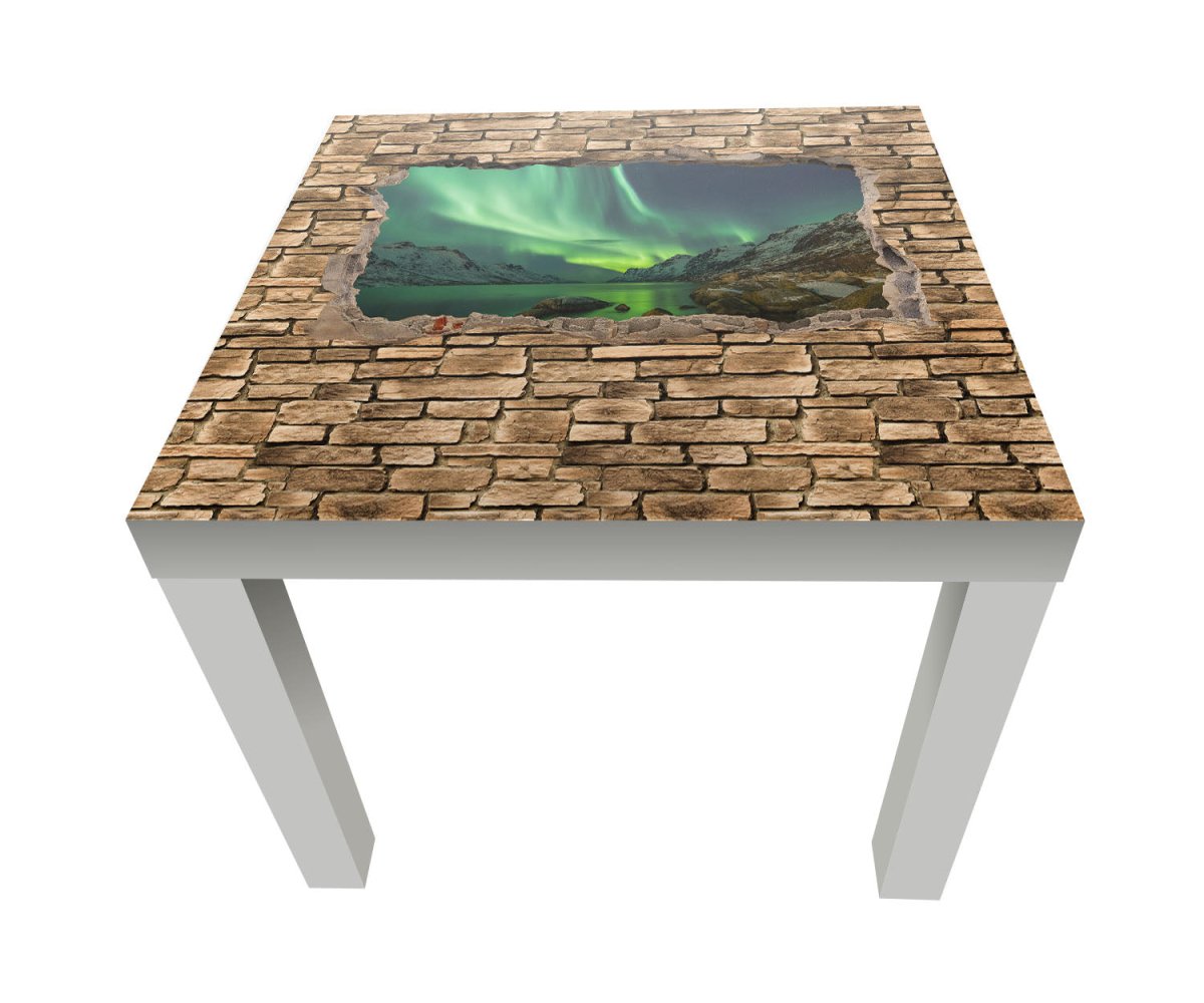 Beistelltisch 3D Optik - Aurora Borealis Tromsö - Steinmauer M0675 entdecken - Bild 1