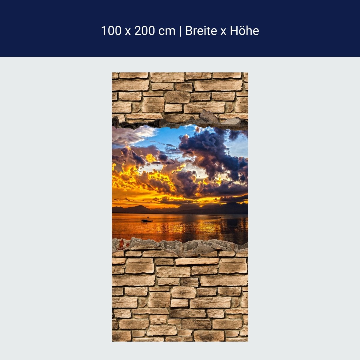 Duschwand 3D Optik - Sonnenuntergang- Steinmauer M0678