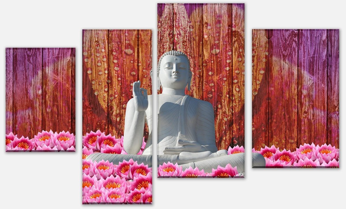 Leinwandbild Mehrteiler Weiß Sitzende Buddha-Statue M0688