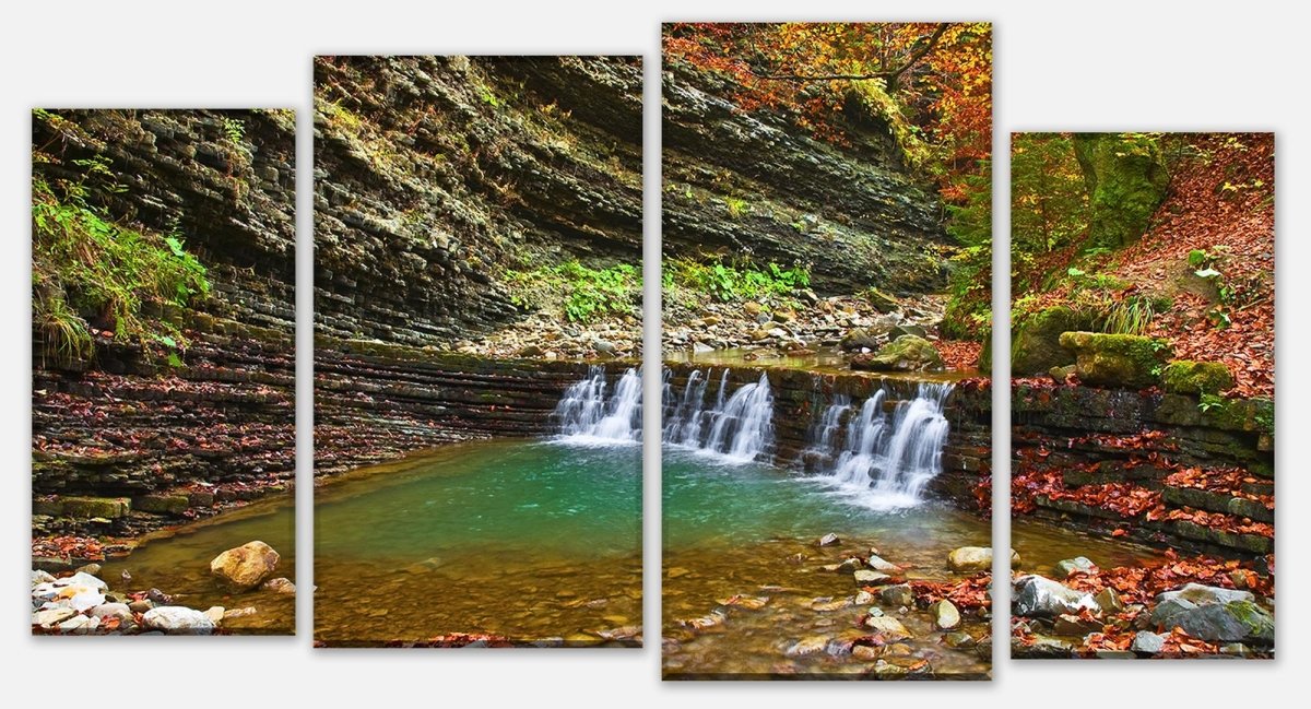 Leinwandbild Mehrteiler Kleiner Wasserfall in der Kaparten Berge M0695