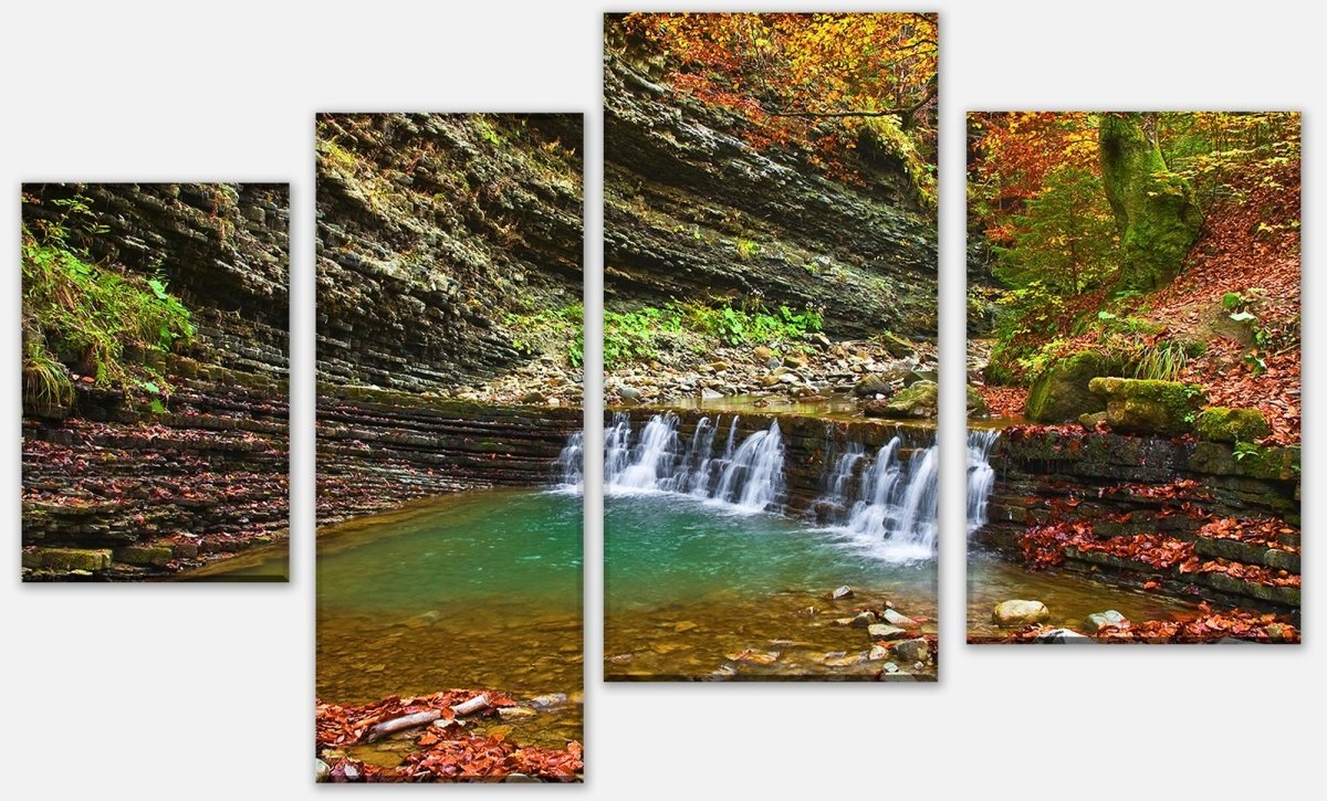 Leinwandbild Mehrteiler Kleiner Wasserfall in der Kaparten Berge M0695