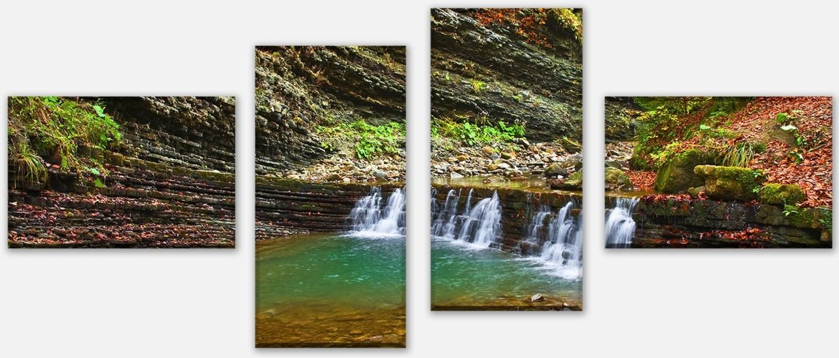 Leinwandbild Mehrteiler Kleiner Wasserfall in der Kaparten Berge M0695