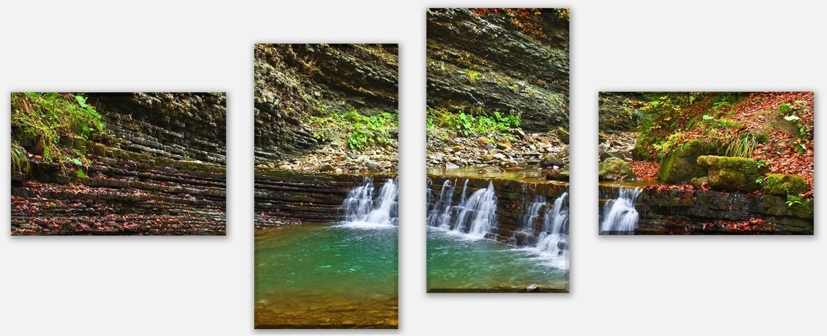 Leinwandbild Mehrteiler Kleiner Wasserfall in der Kaparten Berge M0695