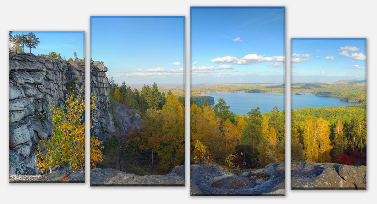 Leinwandbild Mehrteiler Herbstlandschaft mit Bergen und See M0717