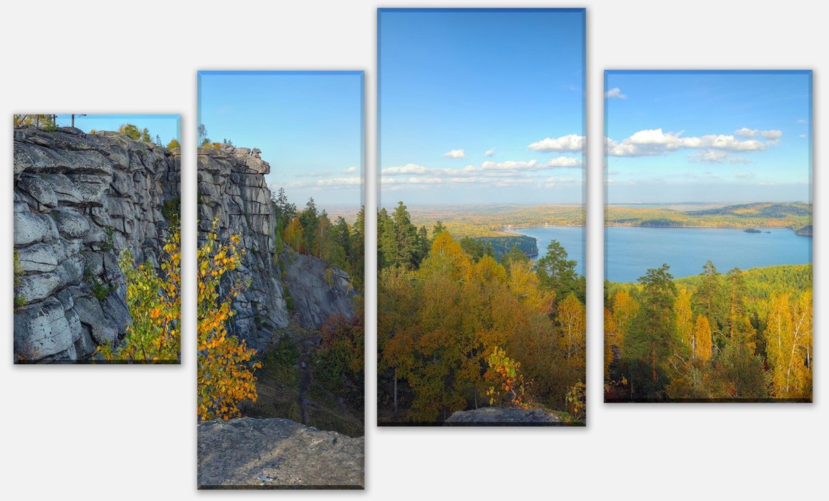 Leinwandbild Mehrteiler Herbstlandschaft mit Bergen und See M0717