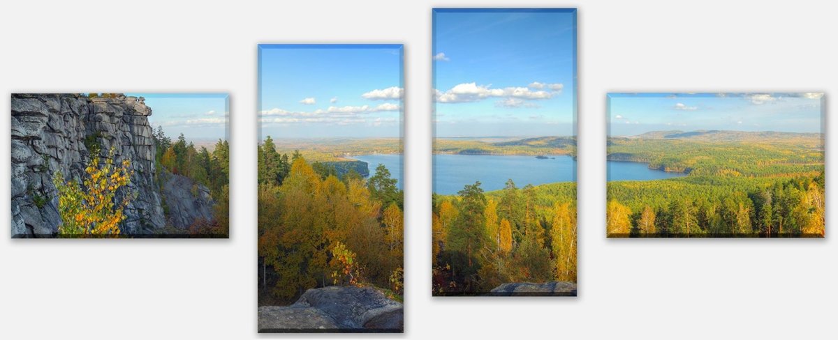 Leinwandbild Mehrteiler Herbstlandschaft mit Bergen und See M0717