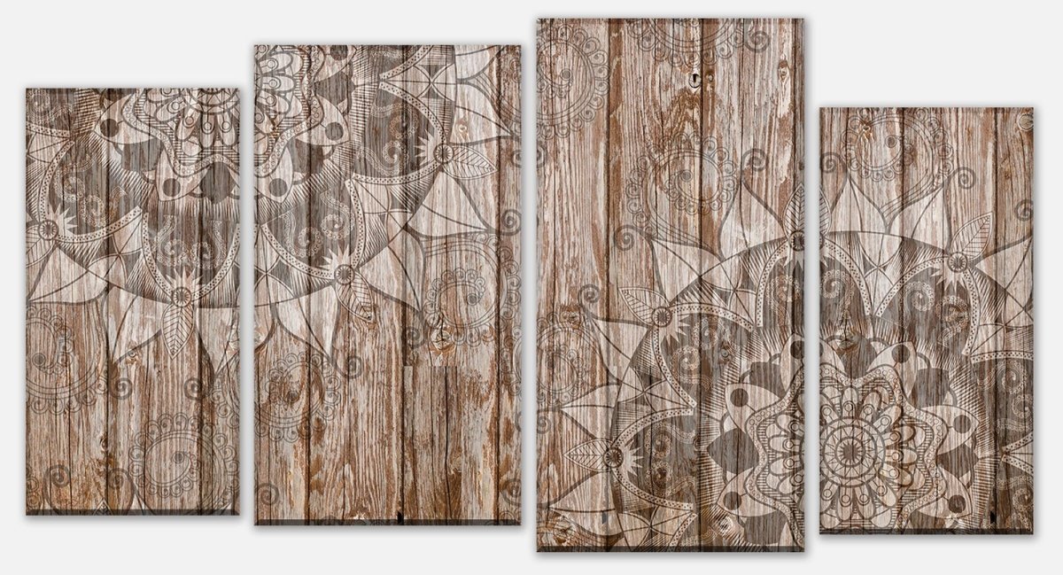 Leinwandbild Mehrteiler Holzwand mit Mandalas M0722